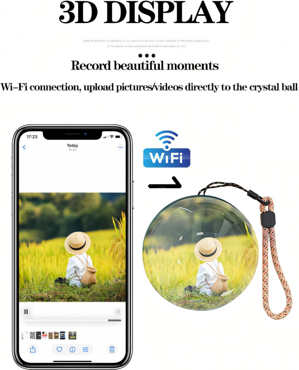 3D Crystal Ball Digital Photo Album & Video Display, Mobile WiFi Transmission Customizable Uploadable Videos & Photos, Electronic Screen Gift for Couples, Family, Pets, & Wedding Memories
