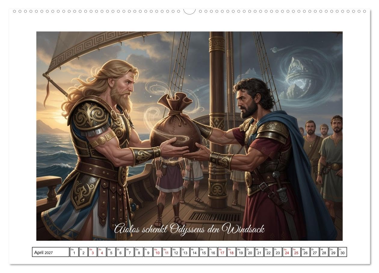 Die Irrfahrten des Odysseus (hochwertiger Premium Wandkalender 2027 DIN A2 quer), Kunstdruck in Hochglanz: Griechische Legende - Stationen der gefährlichen Heimfahrt (CALVENDO Kunst)