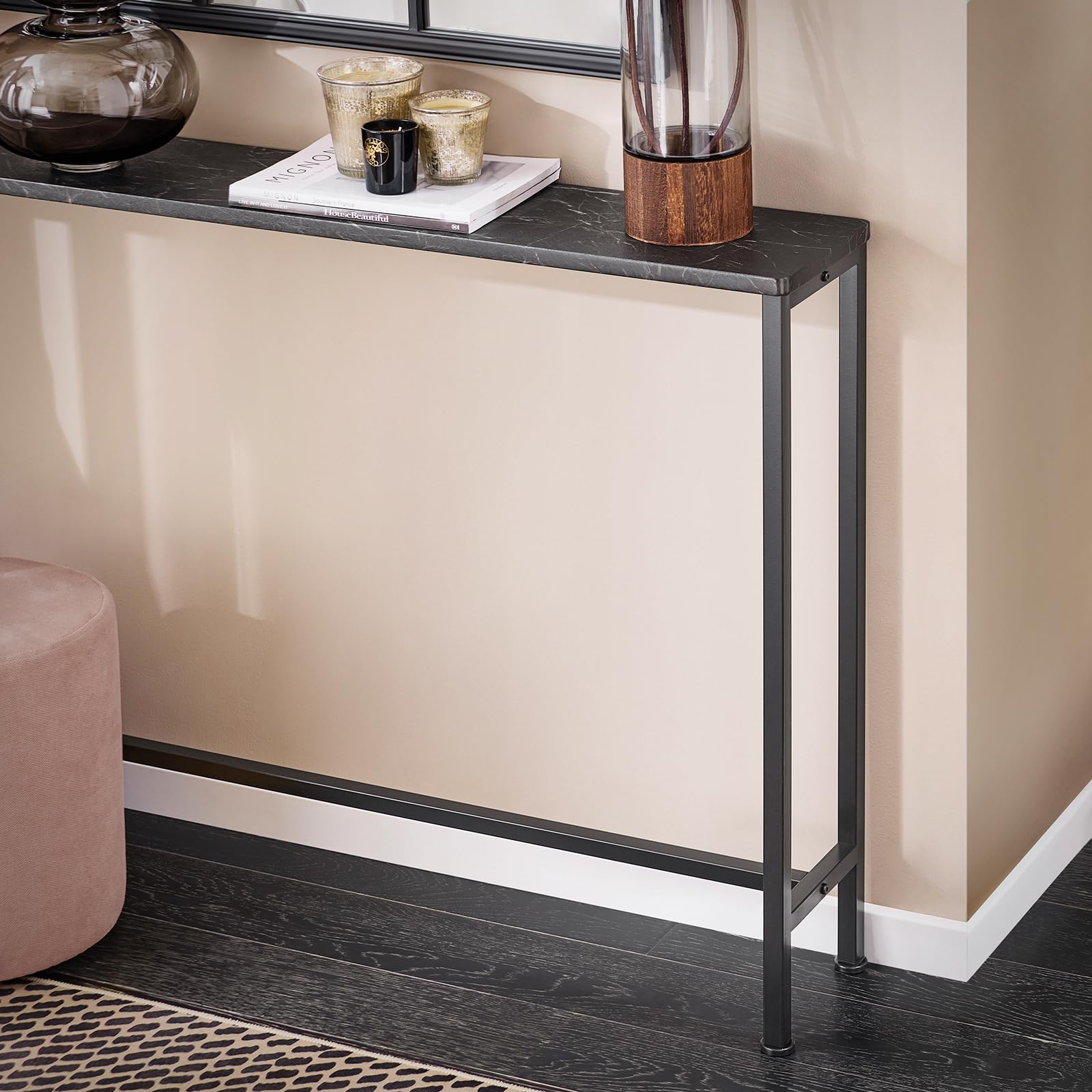 SoBuy Tavolo Consolle Ingresso Allungabile Tavolo Salvaspazio in Legno - Design Semplice e Elegante, Facile da Montare, L120 x P20 x A80 cm, per Soggiorno, Corridoio, Ufficio - Nero FSB19-XL-SCH