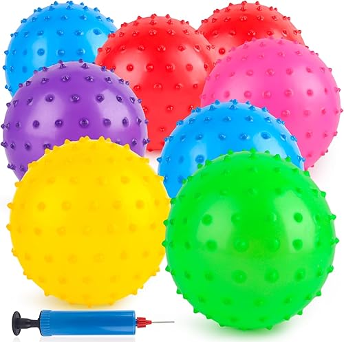 LOVEINUSA 8 bolas de rebote, bolas Knobby con bomba de 7 pulgadas, bolas sensoriales de masaje puntiagudas para niños, recuerdos de fiesta