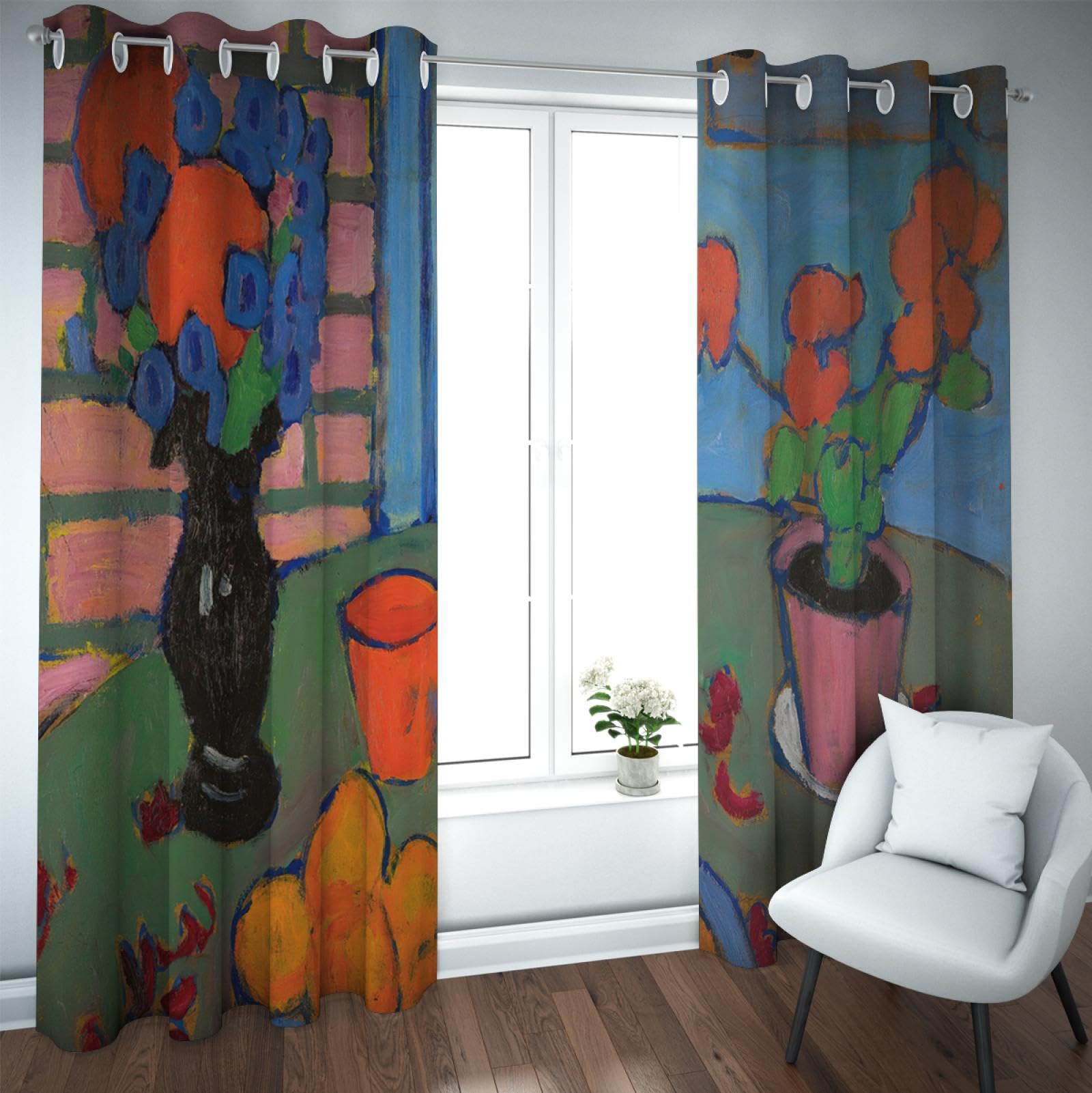Rideaux occultants contre le vis-à-vis motif fleurs rétro pour salon et chambre