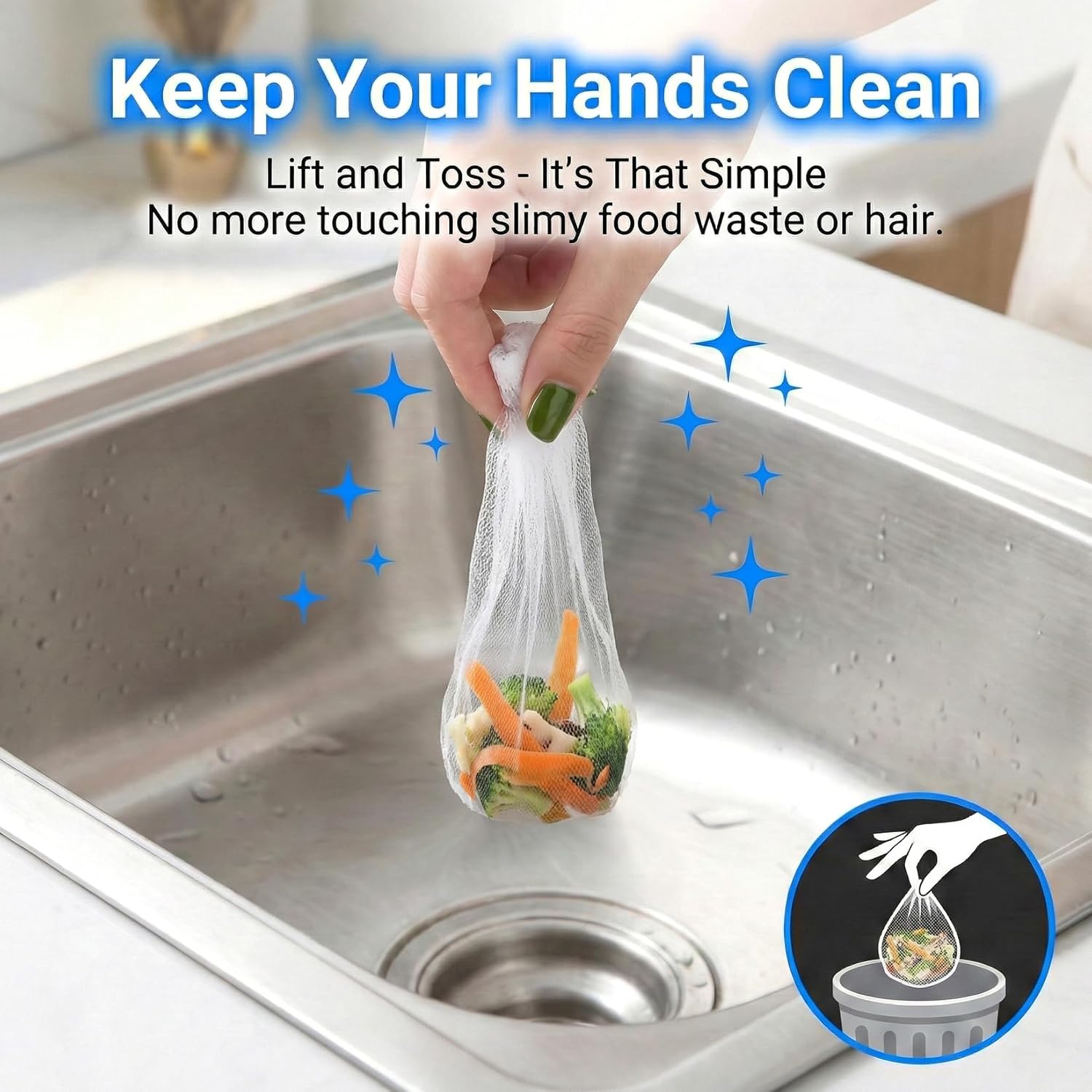 RAINFLOW 400 Pack Kitchen Sink Strainer Mesh Bag - Disposable Sink Drain Covers,Kitchen Essentials Sink Filter Nets, Anti-Clogging Sink Drain Strainer Collecting Leftovers, Hair, Debris