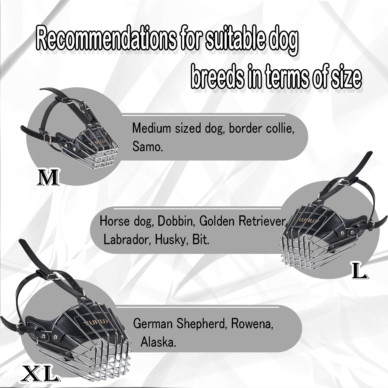 Bozal para perro: canasta de metal ajustable y duradera, bozal de cuero, bozal para perros grandes, cesta que permite jadear y beber, cómodo, ligero, bozal para perros de tamaño mediano, perros