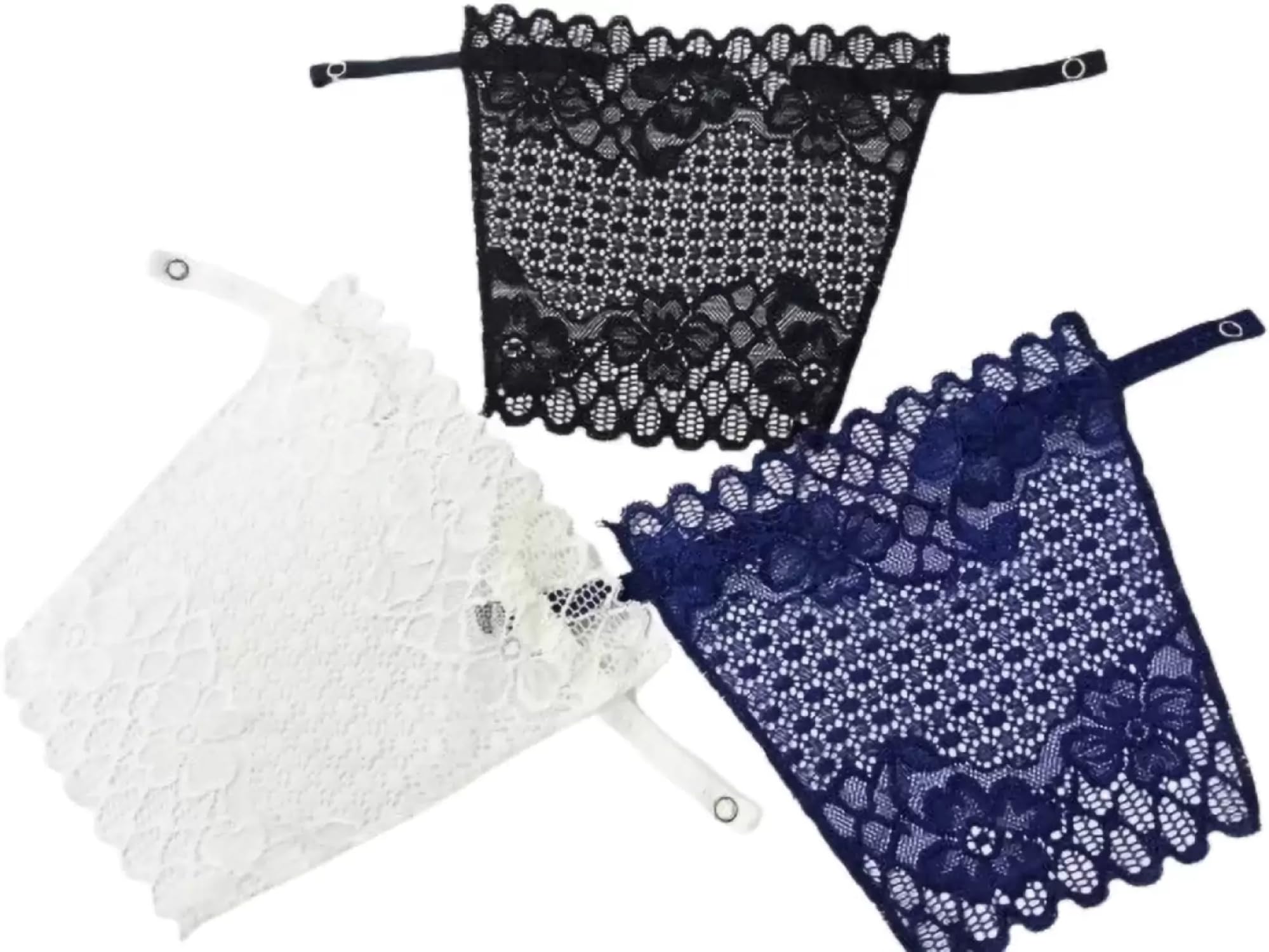 Clip-on Mock Lace Camisole Deep Neck Cleavage Cover Up Inners Cami Secret | Slip for Women Inner | Free Size, Set of 3 Black White and Navy Blue-image-26