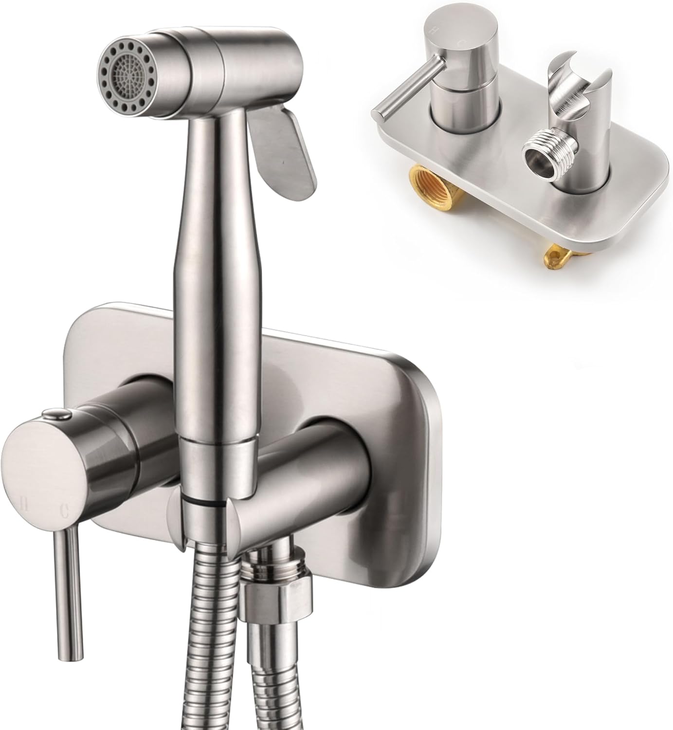 Senhozi Handheld Bidet Sprayer for Toilet, Brushed Nickel Bidet Hand held Sprayer with Brass Hot