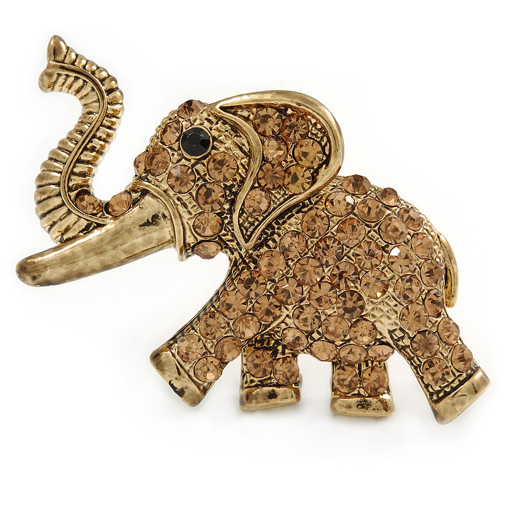 Broche Ancienne Unique En Forme D'éléphant - Or, Argent, Améthyste Et Citrine - Occasion