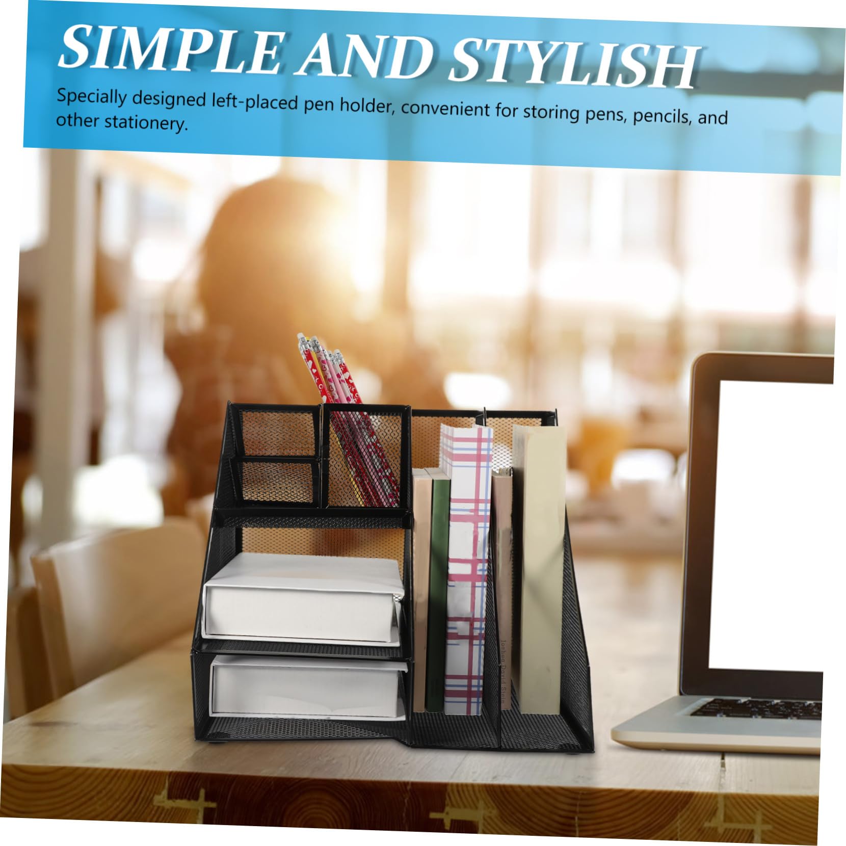 Sosoport Mesh Datei organizer aus Metall mit Zwei Fächern und Drei Links Platziertem Stiftehalter Robuster Büro aufbewahrung für Magazine Schwarzer Desktop Ablage für Büro und Schreibtisch