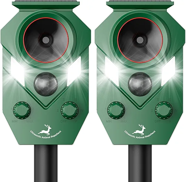X-octenol 2 Packs Solar Ultrasonic Animal Repeller Device with PIR Sensor Detection, Waterproof Deer Repellent Device Outdoor for Deer, Squirrels, Cats, Dogs, Raccoons, Rabbits, Skunks, Foxes & More