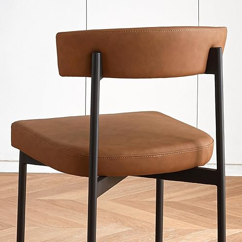Miniatura 7 de Brown - Juego de 2 taburetes de bar modernos de piel sintética de 24 pulgadas con respaldo curvo, taburete de bar de altura de mostrador para isla