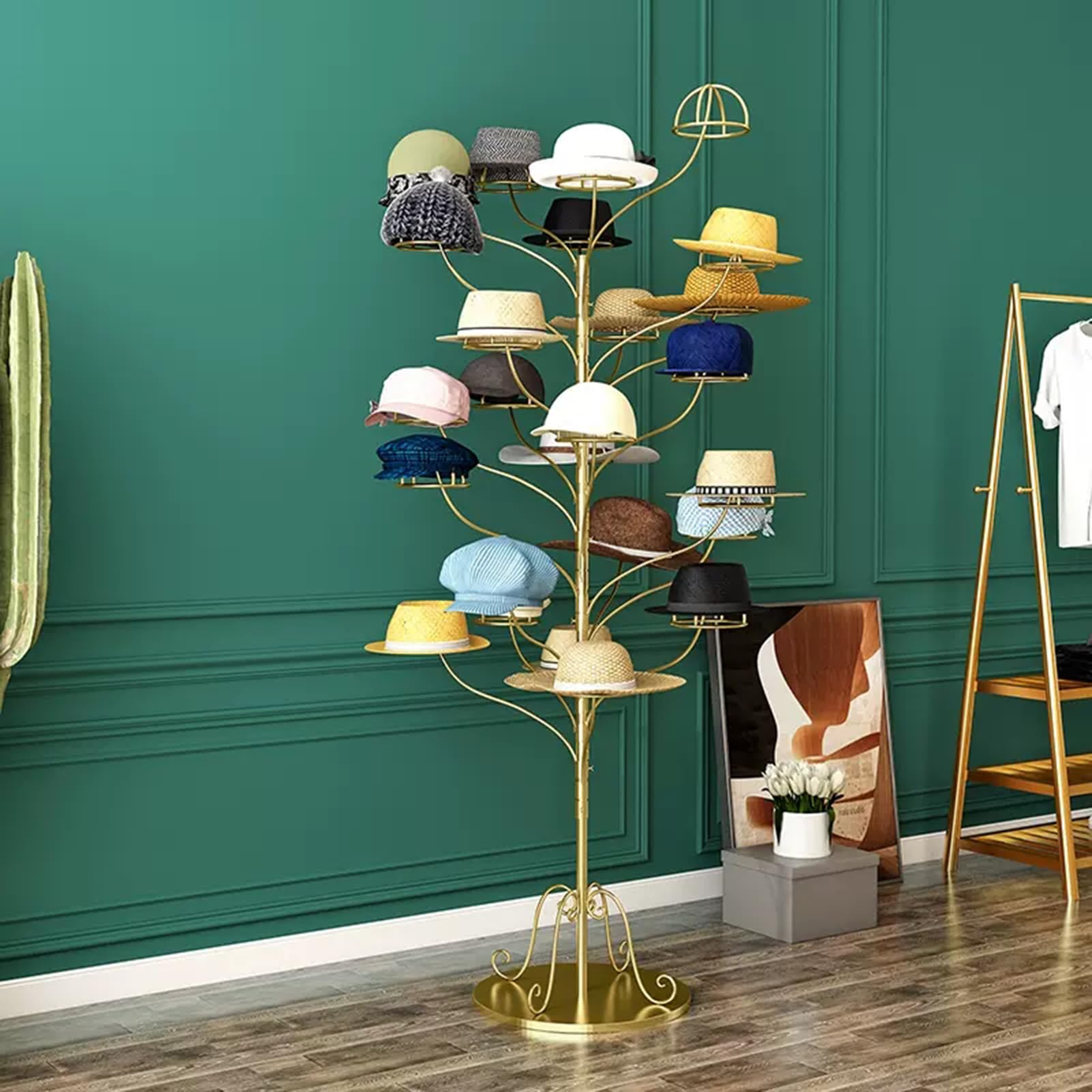 Présentoir à Chapeaux autoportant en métal - Présentoir Commercial pour Casquettes de Baseball, Porte-Chapeaux élégant pour la Maison et Le Magasin, Organisateur Facile d'accès pour casquett