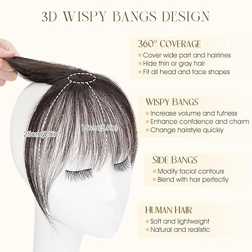 Vista 78 de Clip in Bang - Topper de cabello humano con flequillo de aire Wispy para mujer, extensiones de cabello con flequillo para uso diario, cubierta