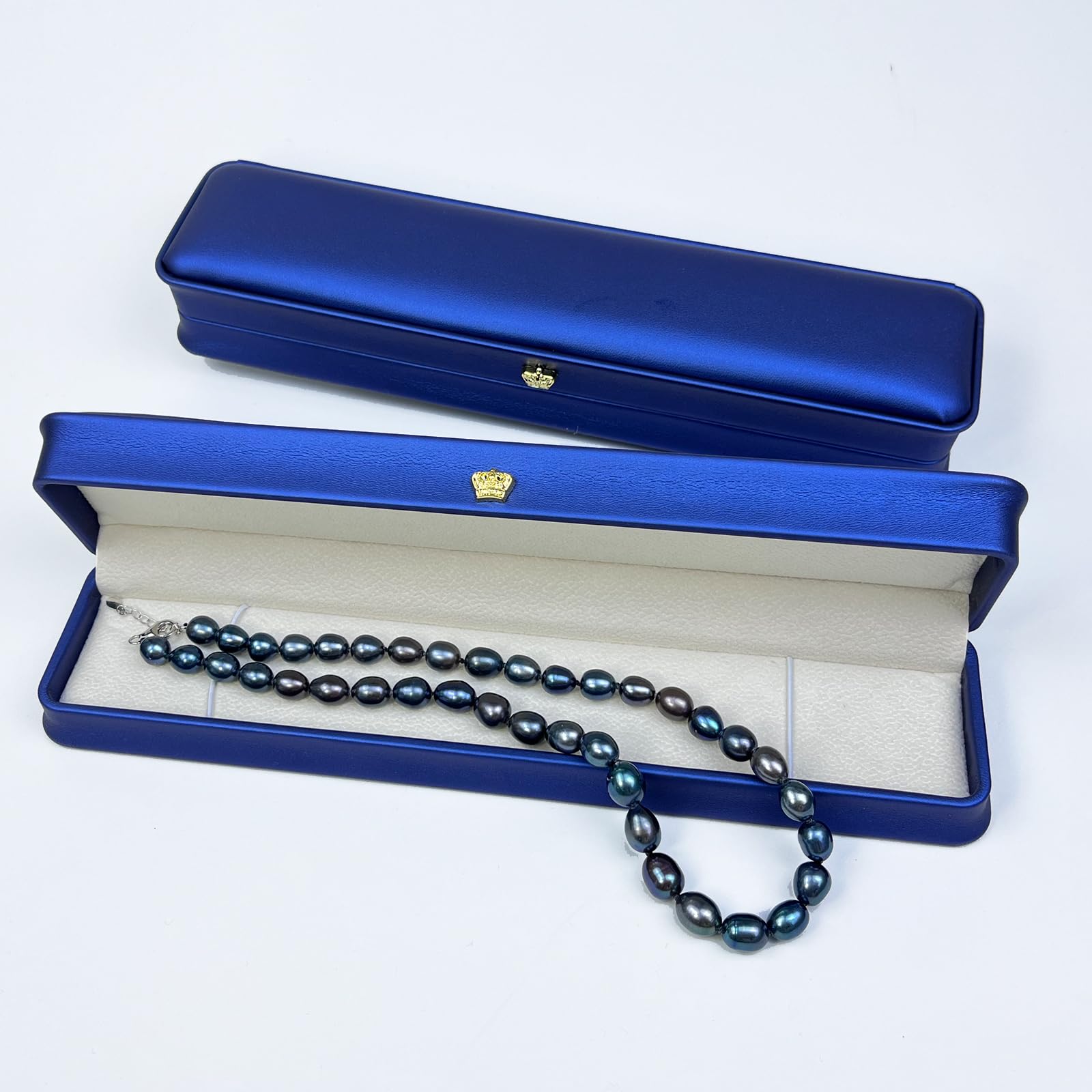 YAMI Collar de perlas negras, perlas cultivadas, plata de ley 925 y chapado en oro blanco, cadena ajustable de 45 cm+5 cm, regalo de joyería para mujeres