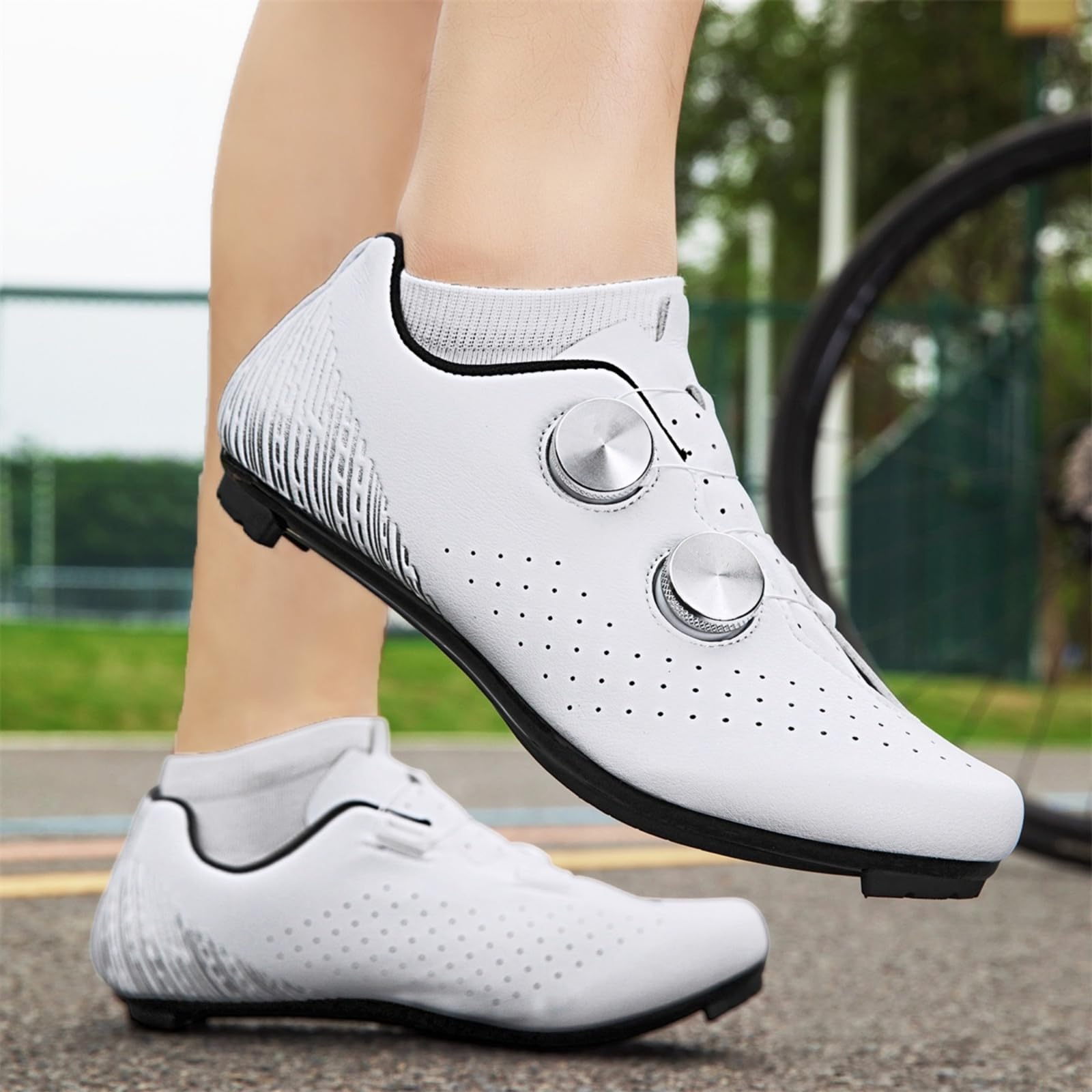 JiuQing Buty rowerowe dla mężczyzn i kobiet, buty do roweru szosowego, kompatybilne z Peloton | Buty rowerowe do użytku wewnątrz i na zewnątrz, obrotowa klamra, oddychające, kompatybilne z SPD-SL Delta Cleats