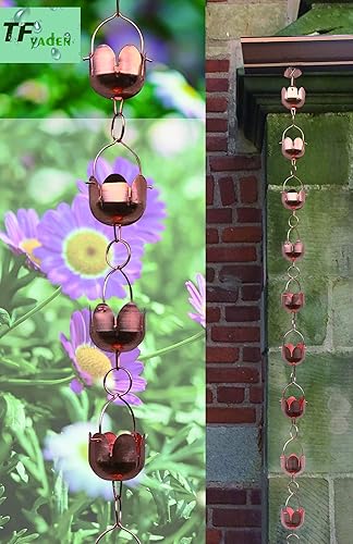 Miniatura 6 de TFYADEN Cadena de lluvia de jardín de cobre puro, reemplazo funcional y decorativo para bajantes de canalones. Campana de lluvia decorativa y