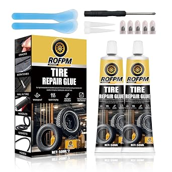 Tire Repair Glue Kit, 100ml Tire Repair Adhesive Black, Strong Bonding Professional Rubber Cement for Car, Motorcycle, Jeep, Truck, Rc 1.69floz *2