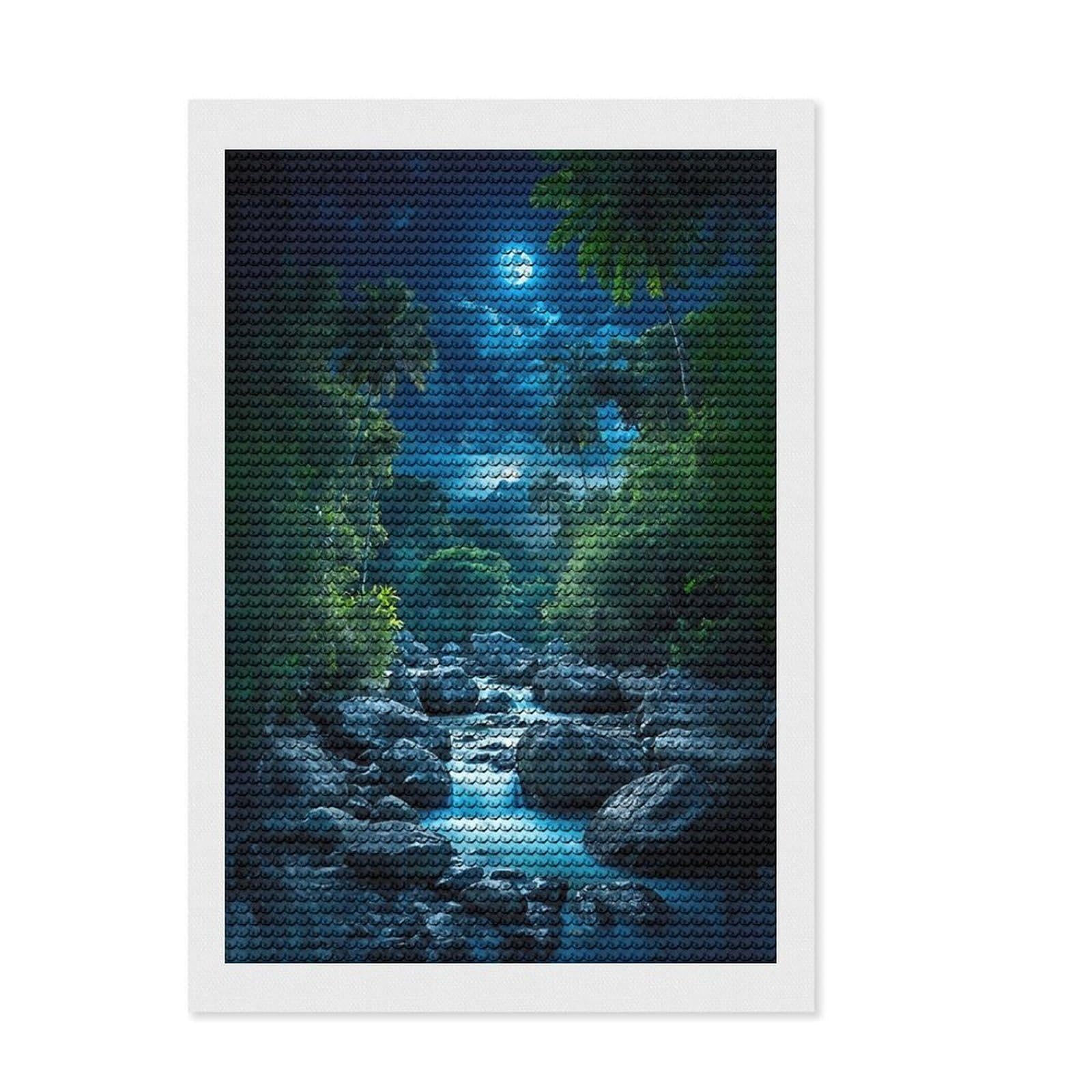 Junmoney Serene Jungle Night Diamond Painting Canvas Set 8"x12", Creative Leisure Activity, Vintage Style Decor, for Beginners, Birthday Gift