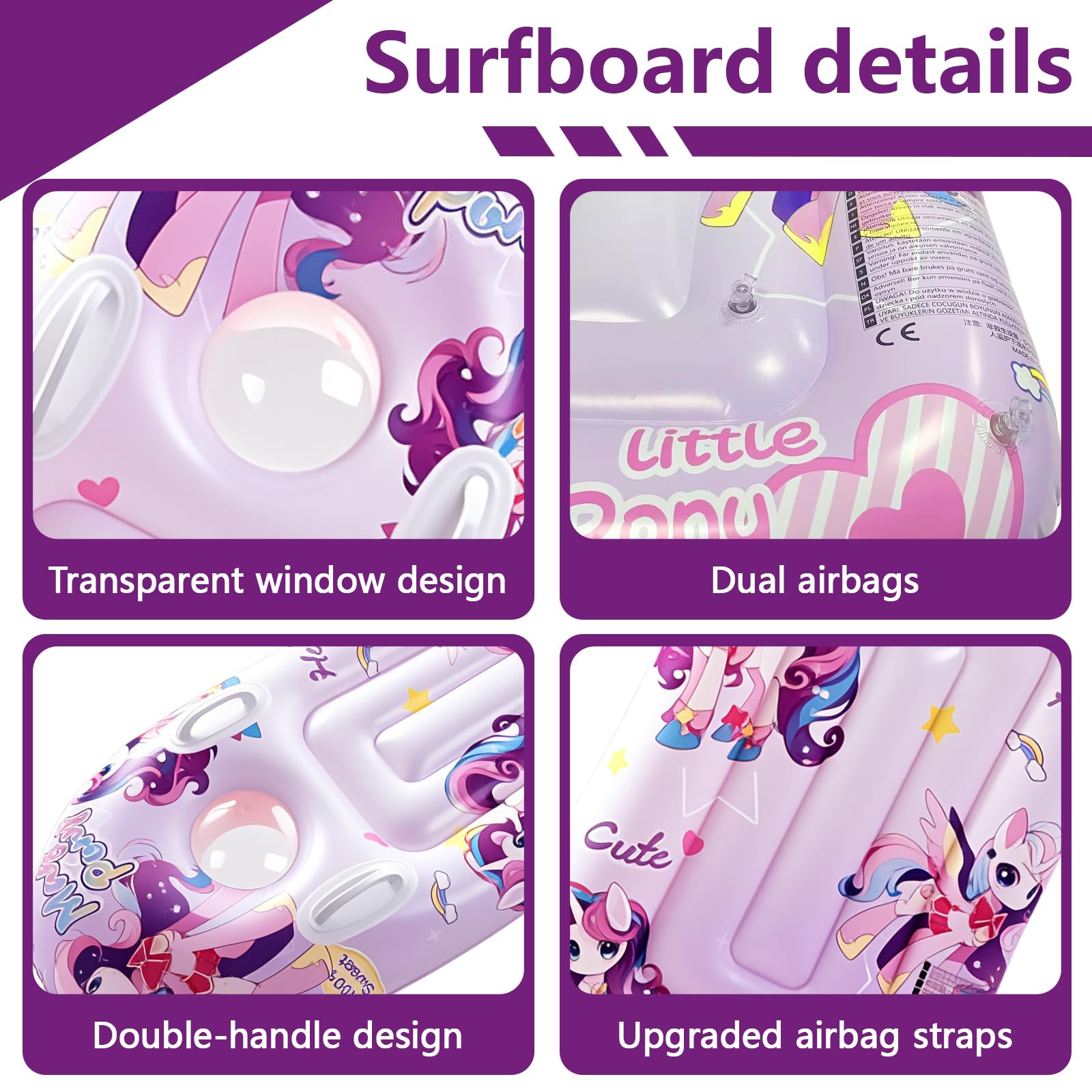 CIYIN Tavole da Surf Gonfiabile, Bodyboard Gonfiabile con Manici, Tavola da Nuoto Gonfiabile per Bambini, Tavoletta Mare Bambini per Scivoli d'Acqua, Spiagge, Piscine - 110 x 46cm