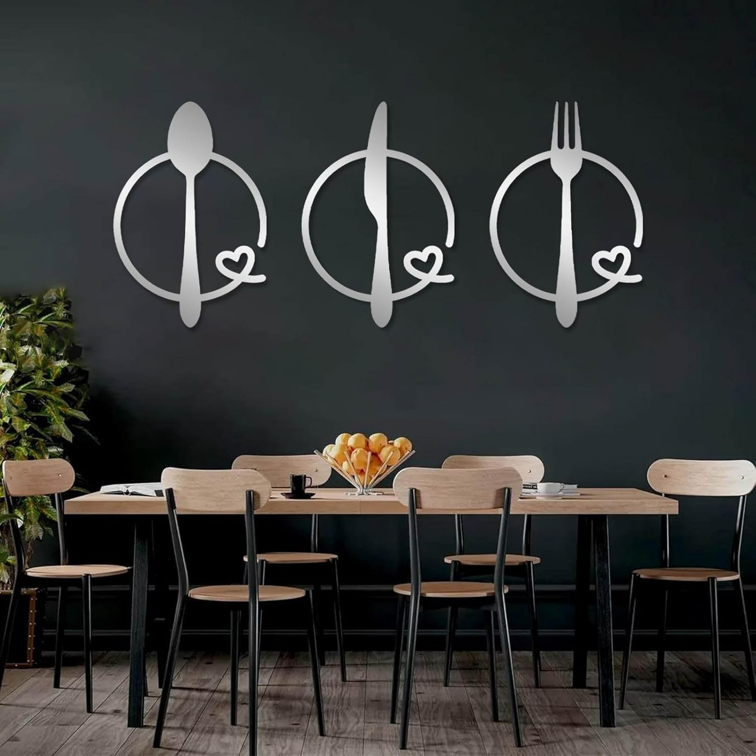 vinwipe Knife Spoon Fork Metal Wall Decor, Set of 3 Kitchen Metal Wall Decor, Knife Spoon Fork Art, Minimalist Wall Hanging, Sideboard Decor, Housewarming Gifts (Black, 19"x13"/47x32cm)