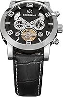Vista 5 de FORSINING Hombres Tourbillon Calendario Marca Movimiento Automático Correa de Cuero Genuino Mejor Ventas Relojes de Pulsera FSG165M3S4, Negro