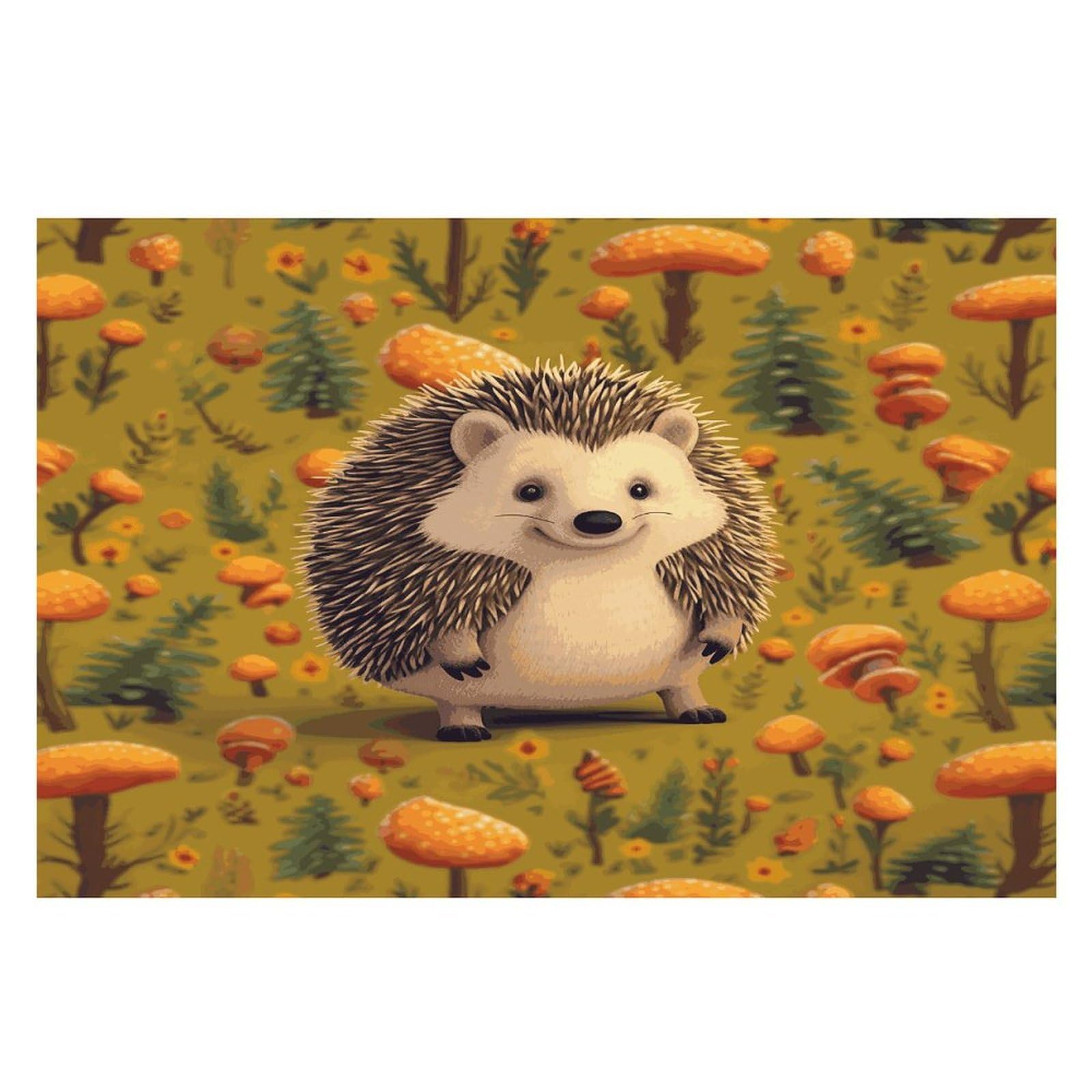 Hedgehog Placemats Wipeable Heat Resistant Table Mats Washable Flax Place Mats Elegant Cloth Non-Slip Placemat for Kitchen Dinning Party Table Decor 12 * 18 in
