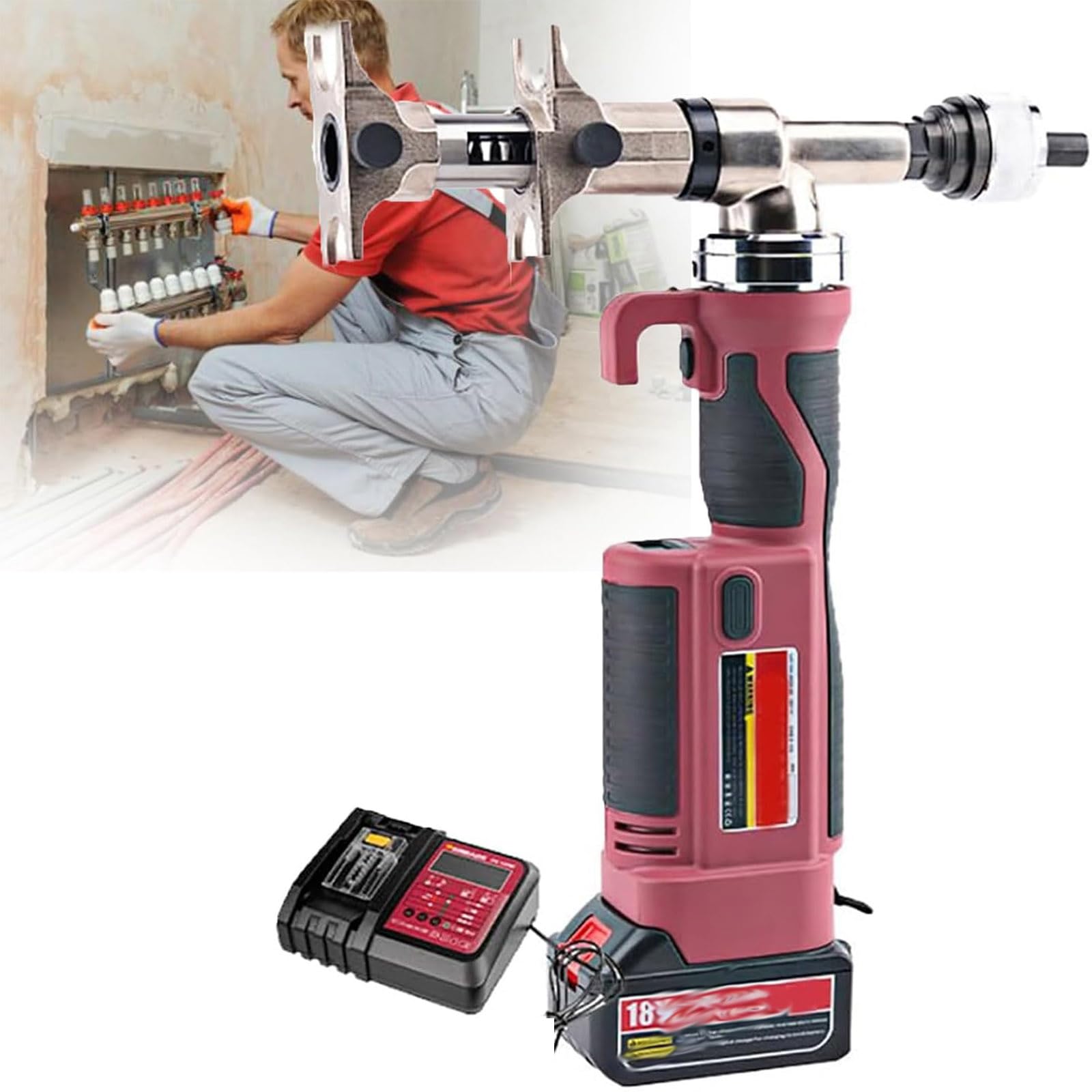 BOOZXCV Electric PEX Pipe Expansion Tool, 2-in-1 Pressing and Expanding Device, Auto Rotation Expander for Efficient Pipe Installation, Versatile Plumbing Tool