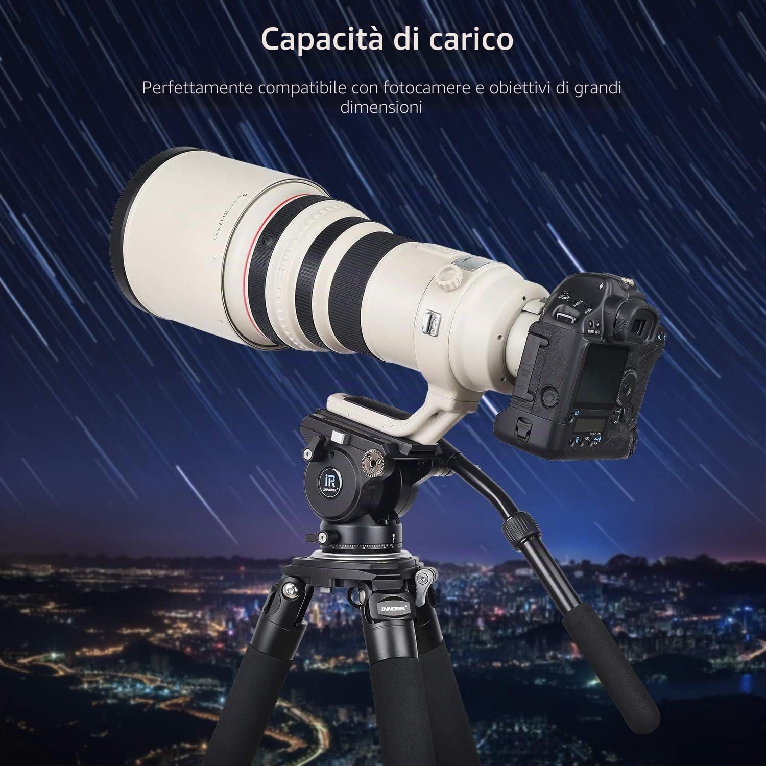 Testa Fluida, Treppiede INNOREL H90 Testa Fluida con Vite di Montaggio da 3/8"e 1/4" per Reflex Digitali Videocamere Registrazioni Riprese, Massima Carico 15kg Lega di Alluminio