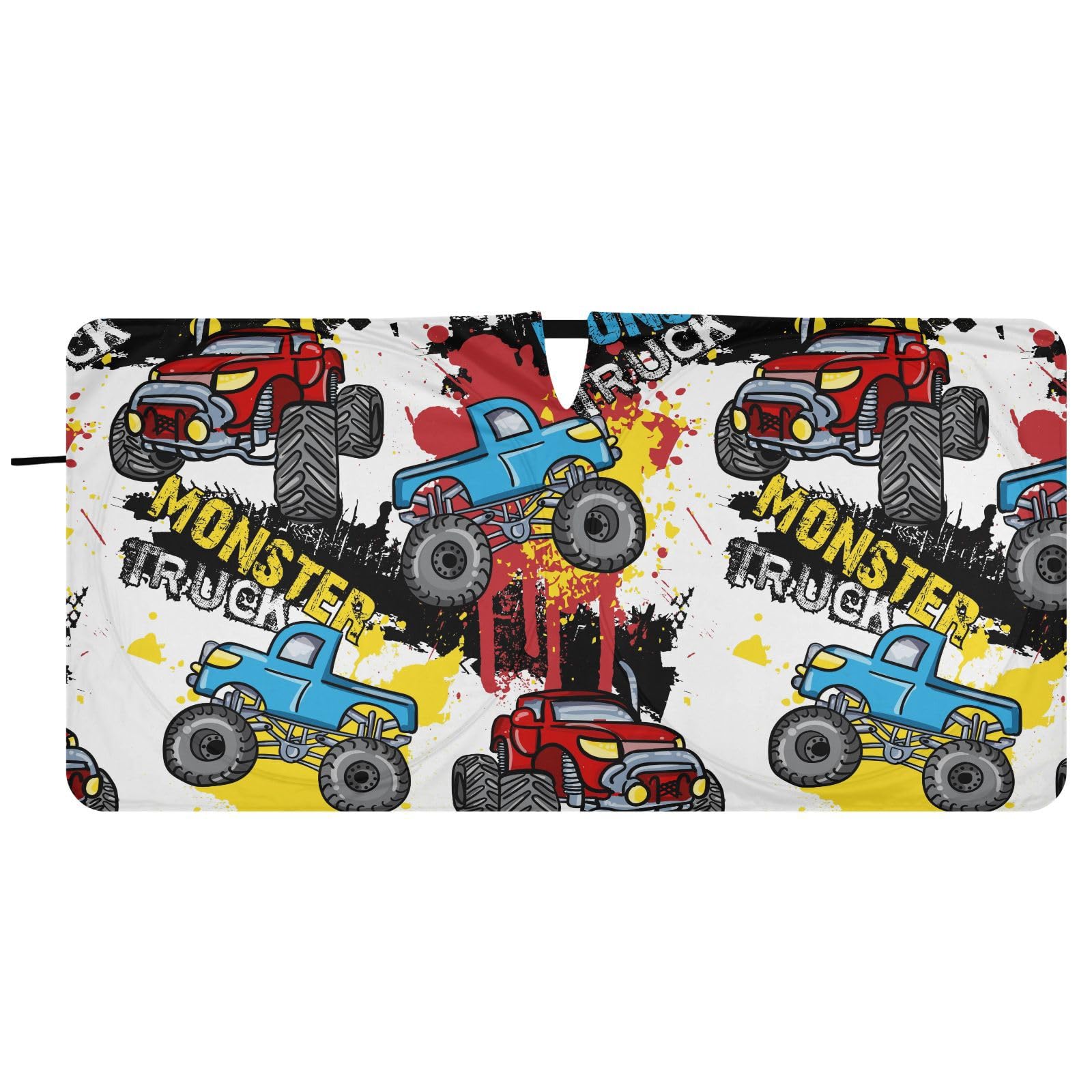 Monster Car Front Windshield Sun Shade for Car Trucks Foldable Car Sun Visor with Storage Pouch Sun Heat Protection for Automotive Interior Accessories Most Sedans SUV Window