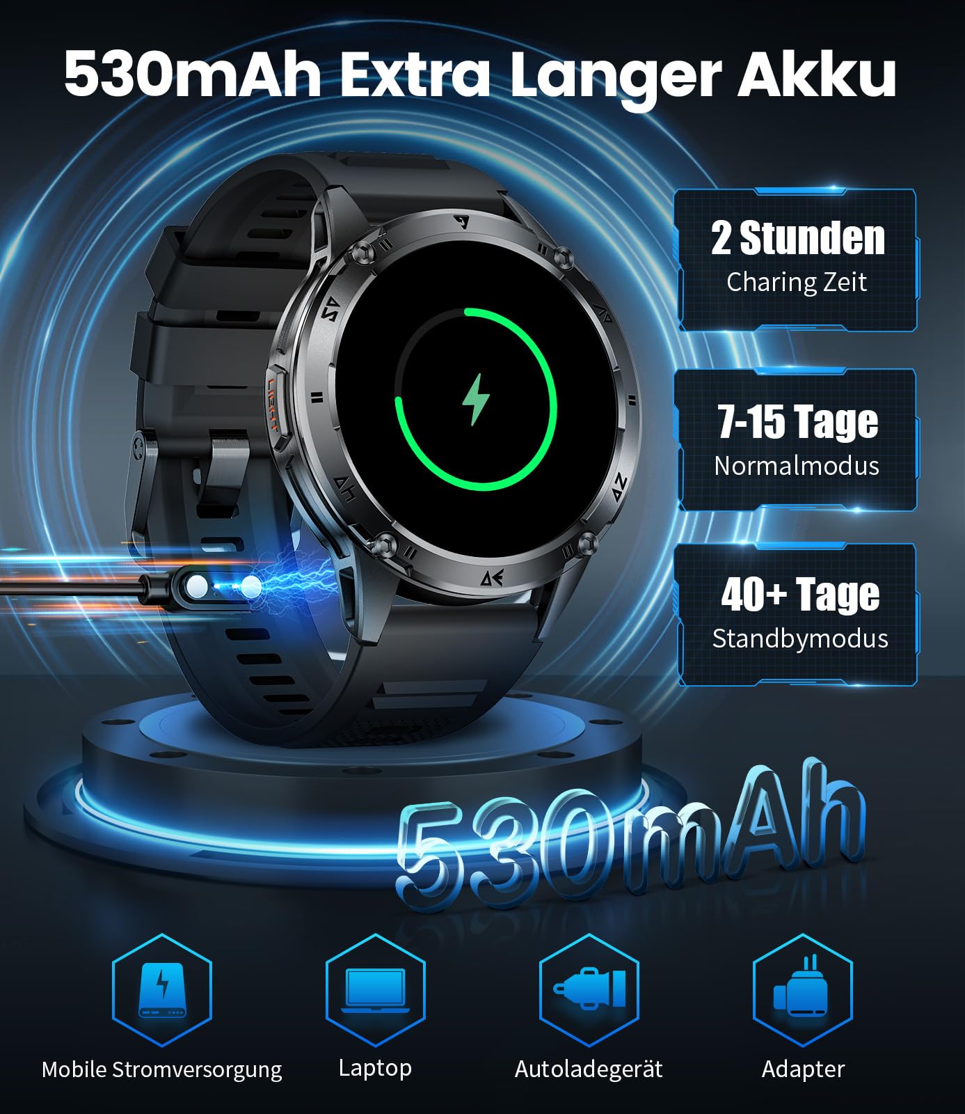 Smartwatch Herren, 1,43" HD AMOLED Smartwatch mit Bluetooth-Anrufen, Herzfrequenz, Schlaf, SpO2, 110+ Sportmodi, IP68 wasserdicht für Android iOS