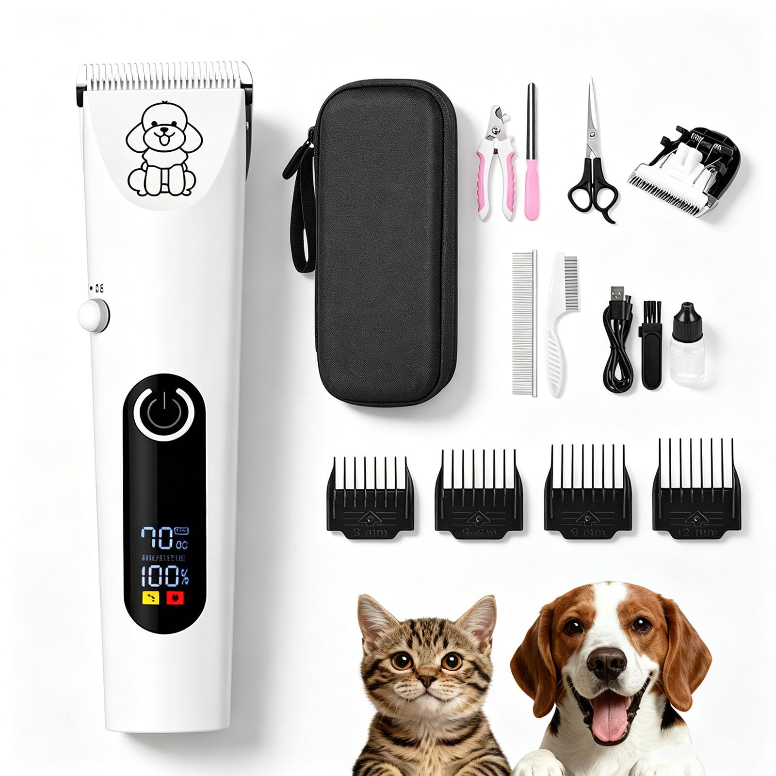 Tosatrice Per Cani Moravon Con Lame in Ceramica, Silenziosa E Impermeabile; Kit Professionale Ricaricabile E Senza Fili Per La Toelettatura Di Cani E Gatti
