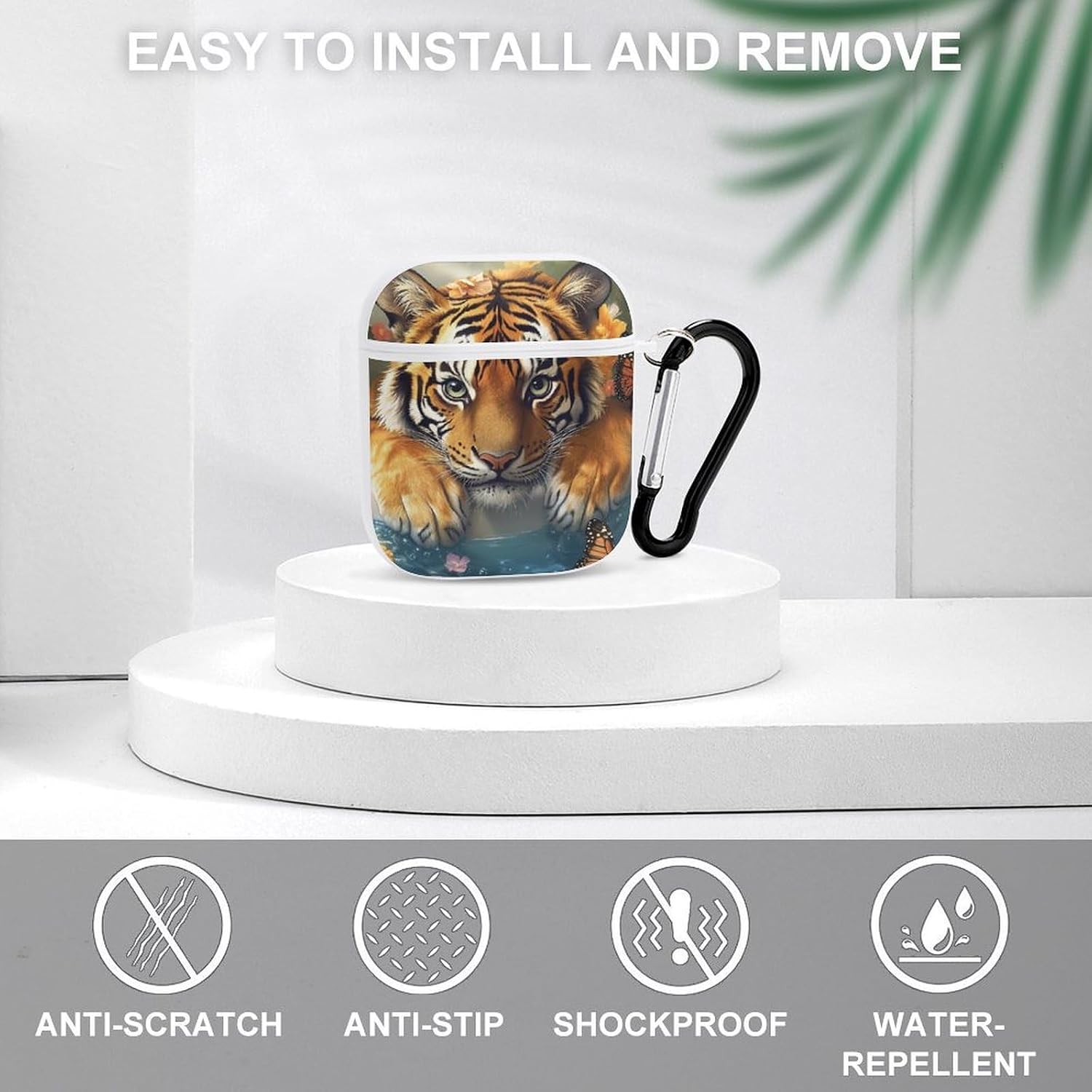 Funny Bathroom Tiger in Bathtub Earphone Case Cover Compatible for AirPods 1&2 Shockproof Bluetooth Headset Case White-Style image 3