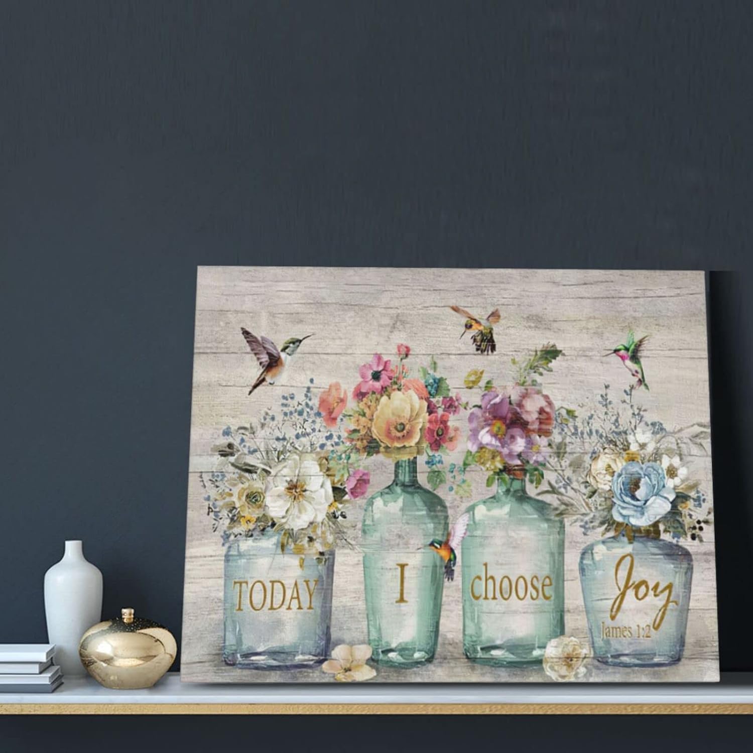 Shuweienphant Farmhouse Bathroom Wall Art Flower Hummingbird Floral Pictures Decor Inspirational Quotes Mason Jar Canvas Painting Print Artwork Modern Home Framed for Living room Bedroom 16/inX20/in