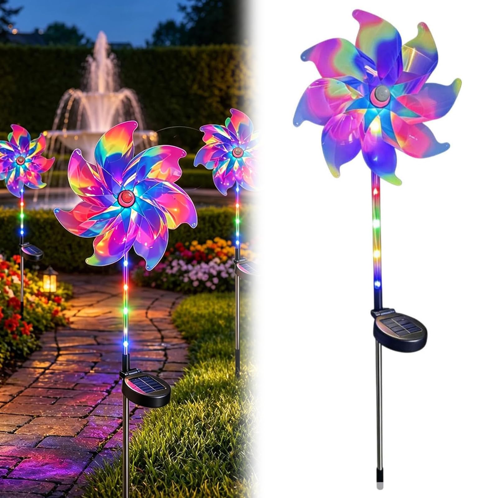 QUNZIDRESS 360° Solar Wind Spinners with Led Lights, 2Pack Windmill for Yard & Garden Decor, Solar Powered Outdoor Decorative Lights with Kinetic Wind Sculptures,for Yard Lawn Patio Pathway Decor Gift