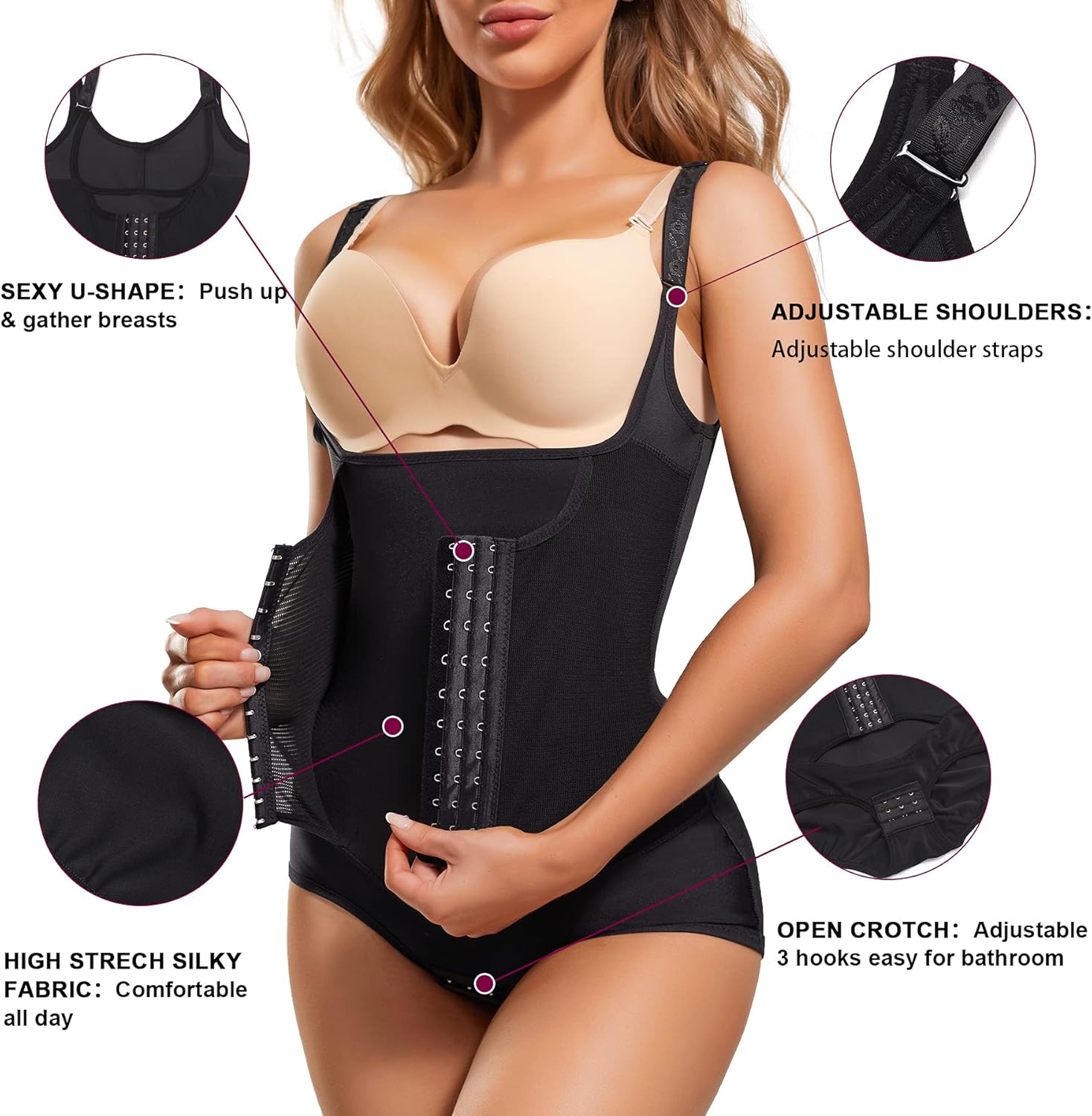 REYEOGO Waist Trainer for Women Shapewear Bodysuits Firm Body Shaper Butt Tummy Control Faja Colombiana Open Bust Corset - Image 3
