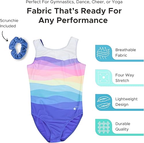 Miniatura 9 de Destira Leotardo de gimnasia para niñas súper suave cómodo elástico estilo sin mangas traje de gimnasia a juego incluido