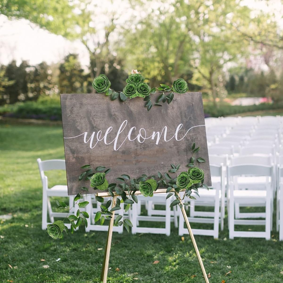 Artificial Roses with Stems,30pcs Green Glitter Roses Silk Roses Artificial Flowers for Crafts Wedding Bouquet Home Decoration(Green)