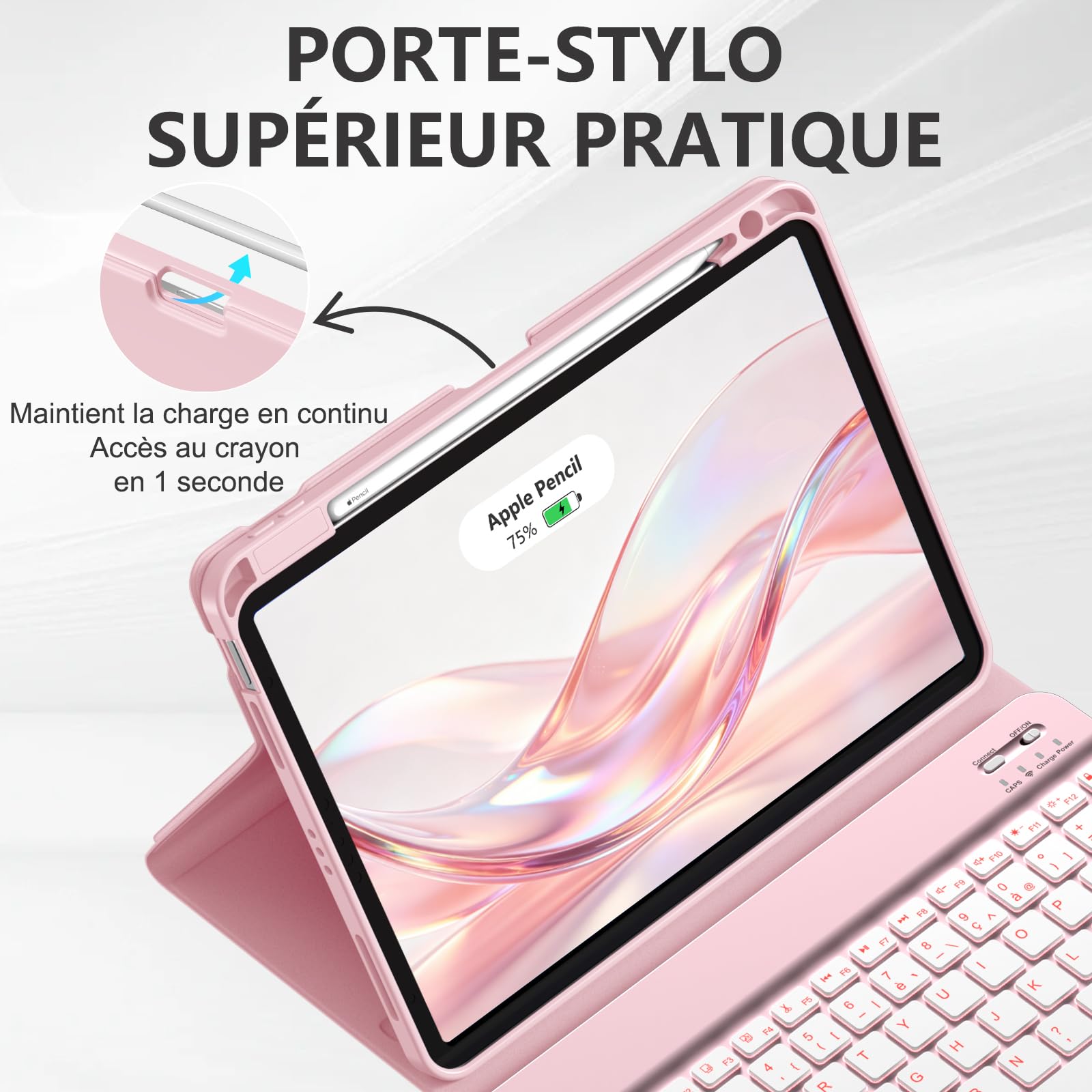 Coque Clavier pour iPad Air 11 Pouces (M4 2026/M3 2025/M2 2024), Étui Keyboard pour Air 4/5ème Génération 2020 2022 avec Rétroéclairage à 7 Couleurs et Porte-Crayon, Clavier AZERTY, Rose