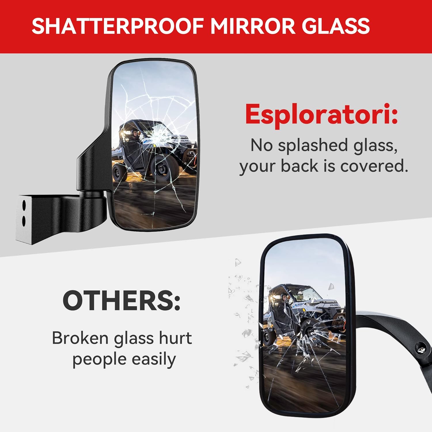 Ranger Side Mirrors Door Mounted, Esploratori UTV Side Mirrors for Full-Door Polaris Ranger Compatible With 2018-2024 Polaris Ranger CREW SP XP 570 1000 2019-24 Commercial Pro XD（ONLY FOR FULL DOORS）
