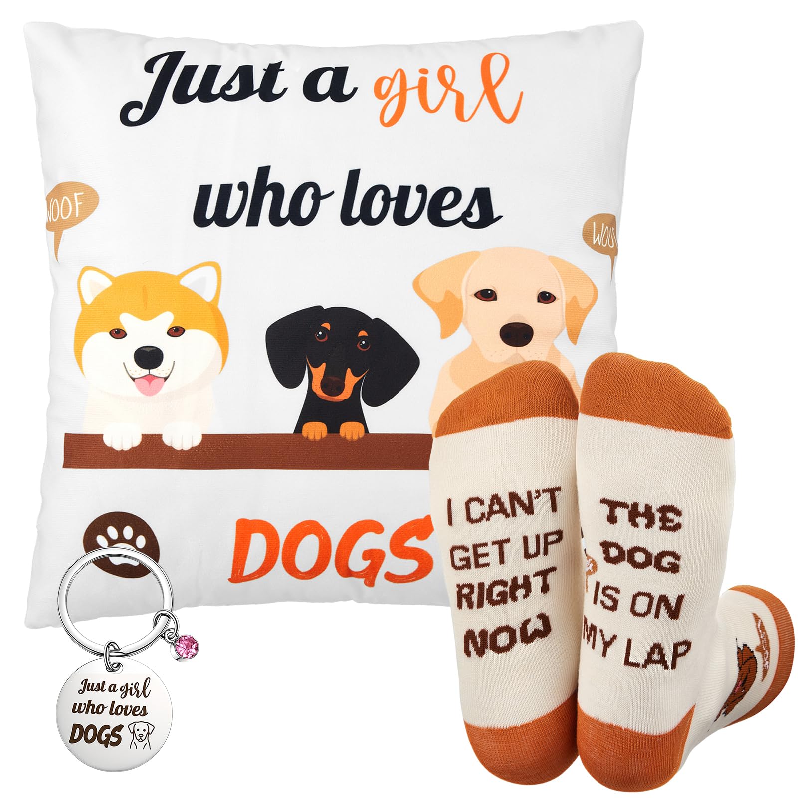 Namalu 3 Pcs Dog Gift Set for Women 17.72" Pillowcase Cotton Socks Lover Keychains Just a Girl Who Loves Gifts for Animal Birthday Party Supplies
