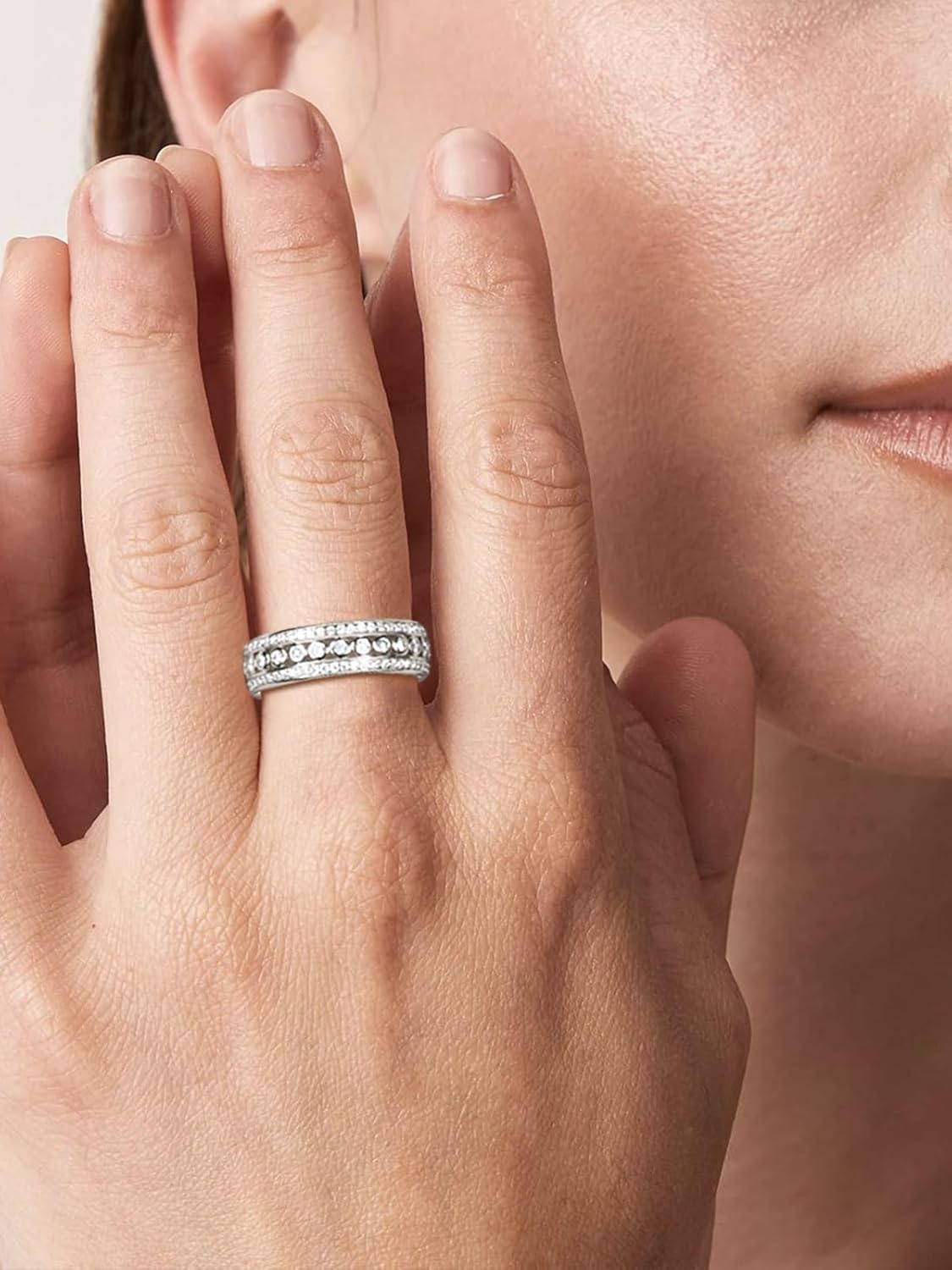 Chunky Moissanite Wedding Band for Men Women, D Color 1.02-4.8 Carat, Princess/Round Cut Bezel Set Eternity Rings in Sterling Silver, 14K Gold Plated Christmas Valentines Day Jewelry, Size 4-1