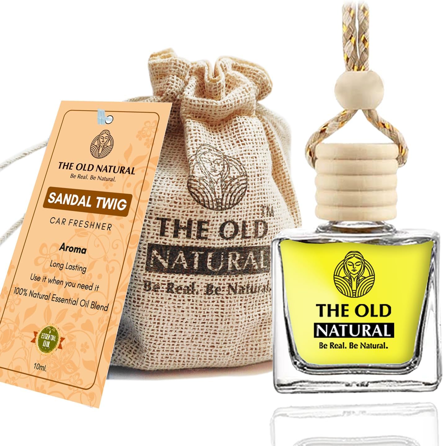 Car Air Freshener with Essential Oils Fragrance in Glass bottle with Wooden Diffuser Lid | Luxury Car Perfume 10ml (Sandal Twig Car Perfume)