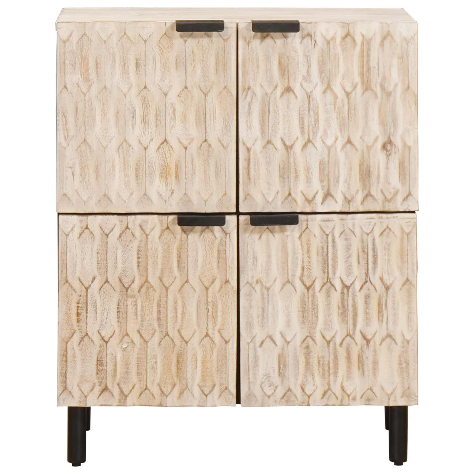 Buffet avec porte en bois de manguier massif, finition blanche, 60 x 33 x 75 cm, pour salon, salle à manger, espace de rangement, gestion des câbles et décoration
