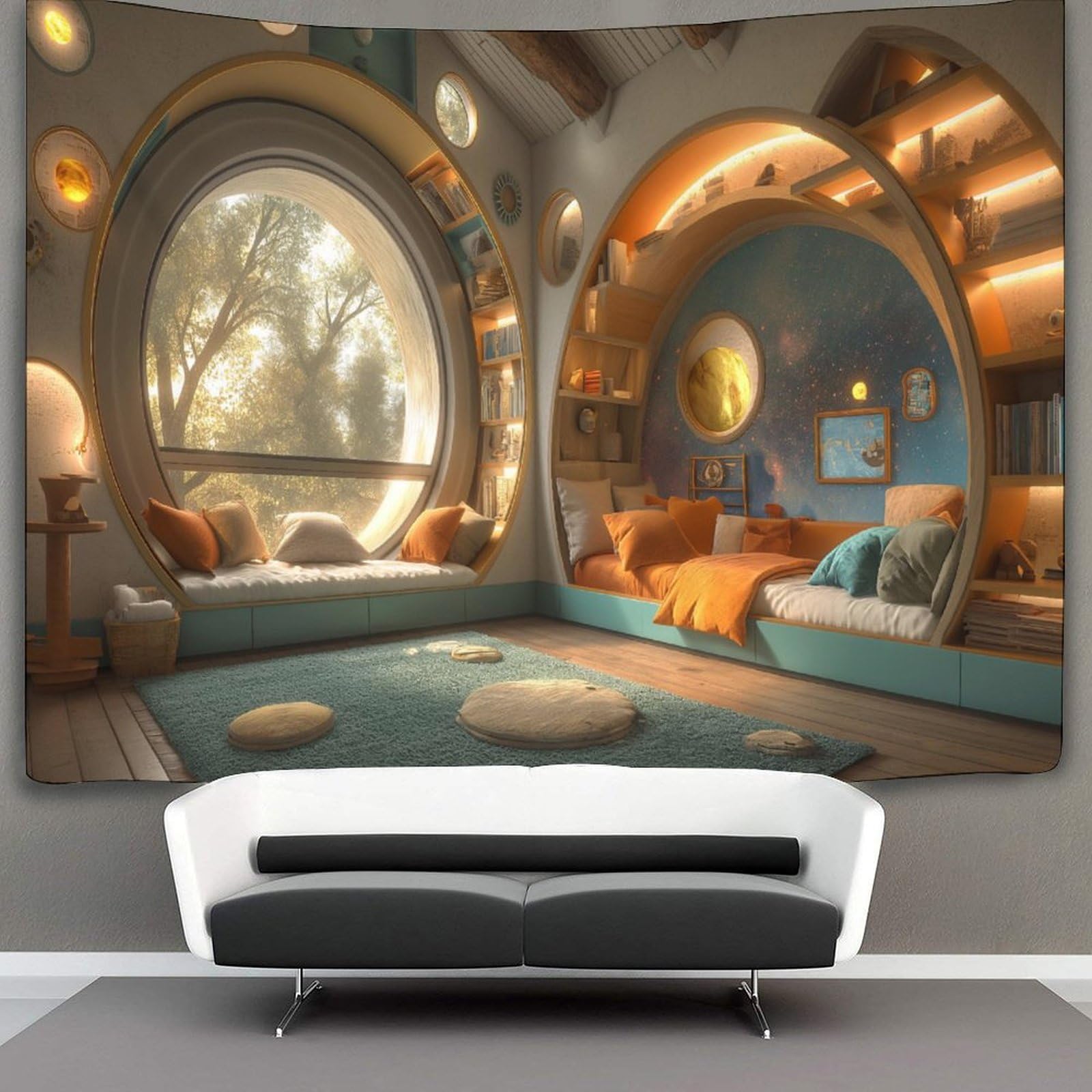 kaiyun Jungle Cabins Decor Tapestry,Bio Buildings Wall Art Tapestries Wall Hangings for Living Room Bedroom Dorm 180cmx230cm