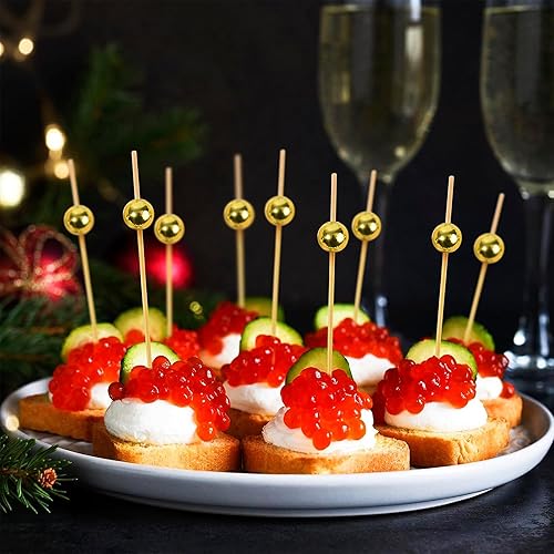 Miniatura 5 de Palillos de cóctel de 4.7 pulgadas, 100 palillos de dientes para aperitivos, brochetas de bambú para bebidas, postres, embutidos, sándwich, palillos