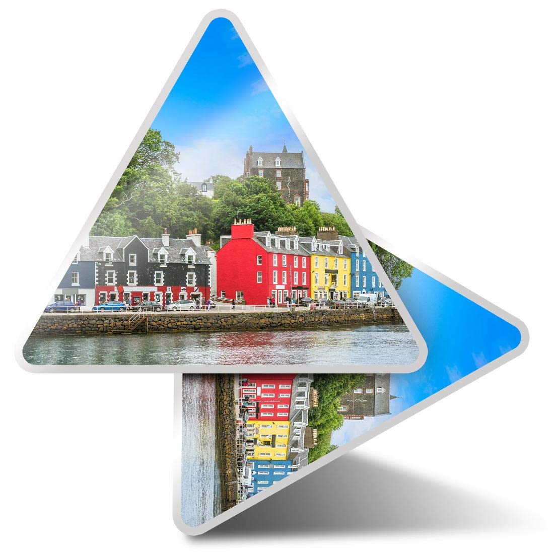 Destination Multi 2 X Triangle Stickers 10 Cm - Tobermory Isle Mull Scotland Fun Decals For Laptops,Tablets,Luggage,Scrap Booking,Fridges #2218