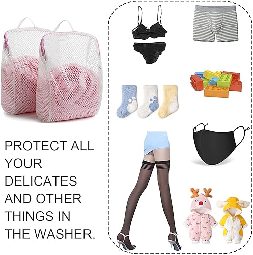 Miniatura 7 de COMLIFE Juego de 2 delicadas bolsas de lavandería de malla de panal de abeja, uso con cremallera YKK, con asa, apertura extragrande, productos