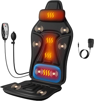 Vibration Massage Seat Cushion with Heat, Full Back & Neck Massager for Chair, 8 Motors Massage Pad with Adjustable Lumbar Support, Heated Chair Cushion for Office Home Recliner