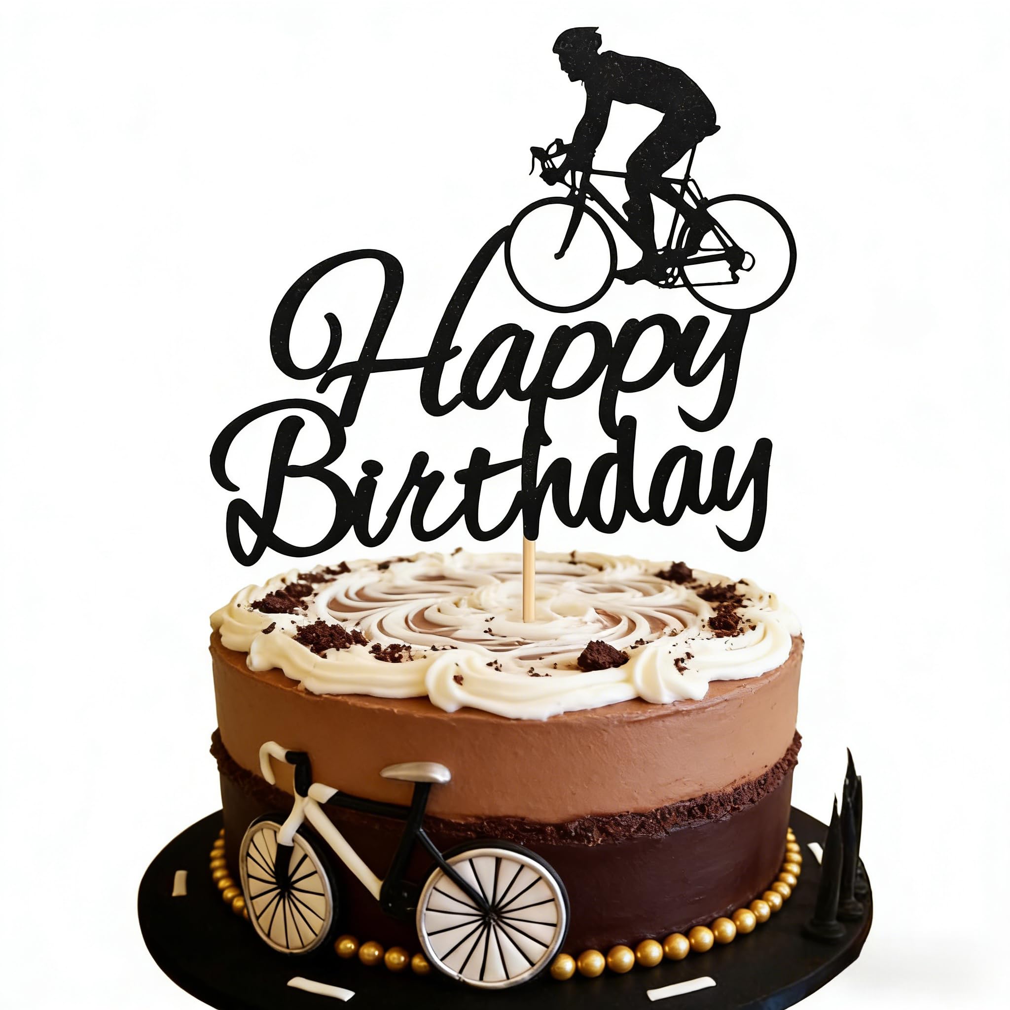 Happy Birthday Cake Topper - Bicycle Theme Sturdy Cake Decorations for Cycling Party, Bike Lover Birthday, Kids Cake Toppers Non-Edible Food Safe