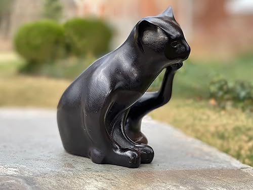 Miniatura 3 de Blue Orchid Lucky Feng Shui - Figura de gato negro, figura sentada, pisapapeles, estatua de resina coleccionable para estante de escritorio de mesa,