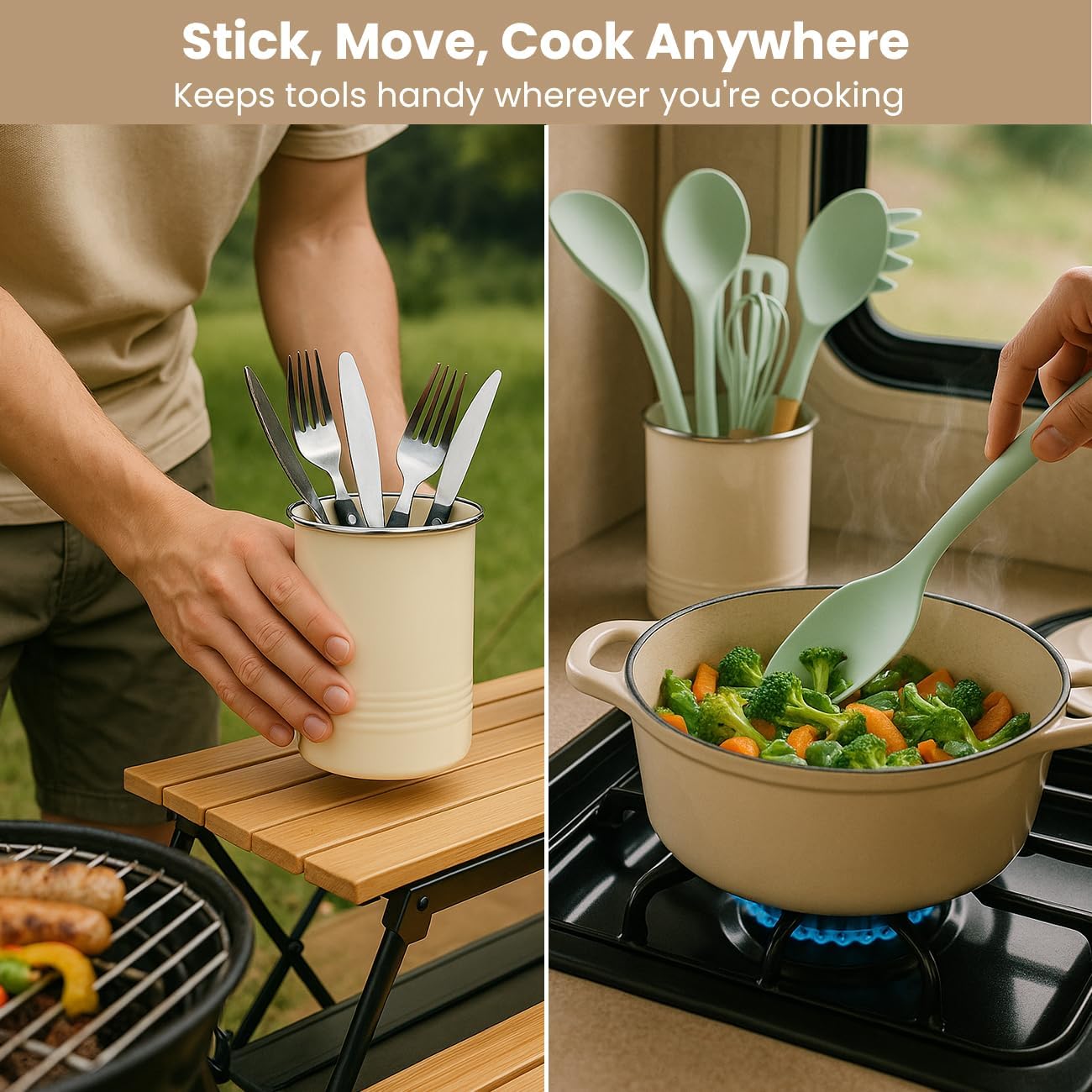 Magnetic RV Utensil Holder - Space-Saving Camper Accessories for RV Kitchen Organization - Strong Magnet Base for Secure Storage, No-Drill Utensil Organizer for Camping & Travel Trailers - 2 Pack