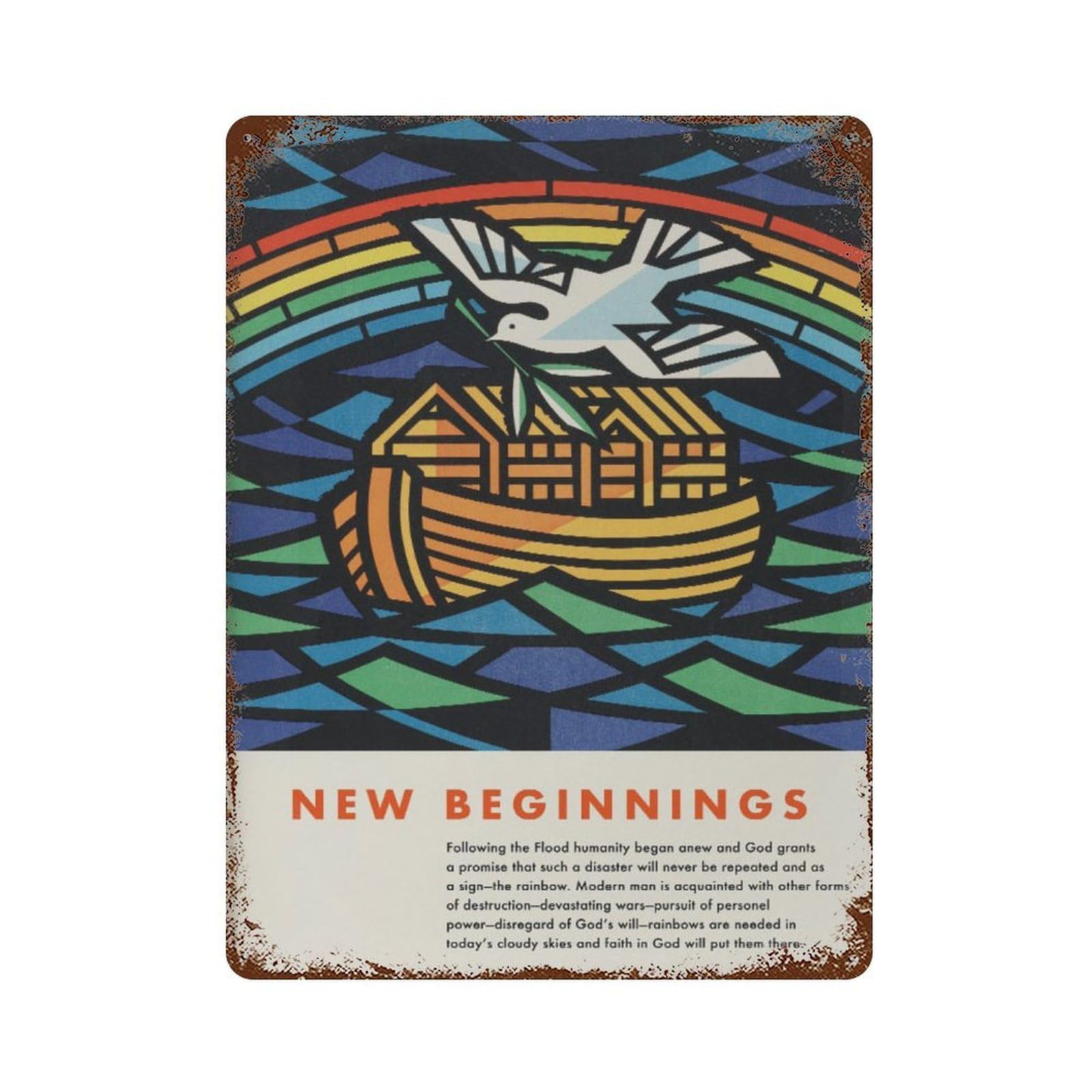 xiaoxiaoshen Noah's Ark Rainbow, New Beginnings Wall Decor Art Metal Tin Poster Modern Home Decor Art Home Bar Shop Decorations Vintage Sign 40x30cm
